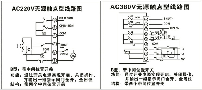 无源触点型电动执行器接线图